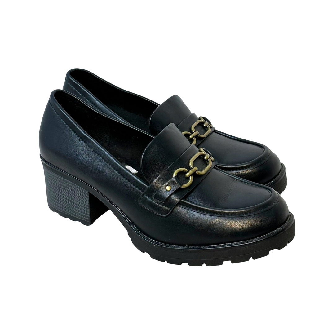 Cliffs by White Mountain Booster Heeled Loafers Women 11W Black Academia Retro